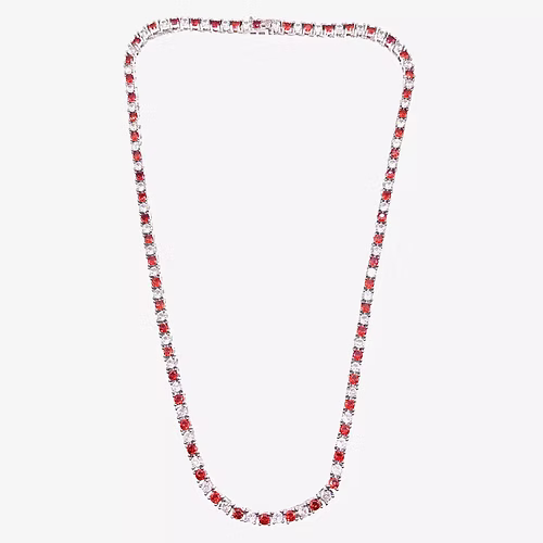 Elegant White Gold Round-Cut Created Diamond Red Garnet Necklace Set