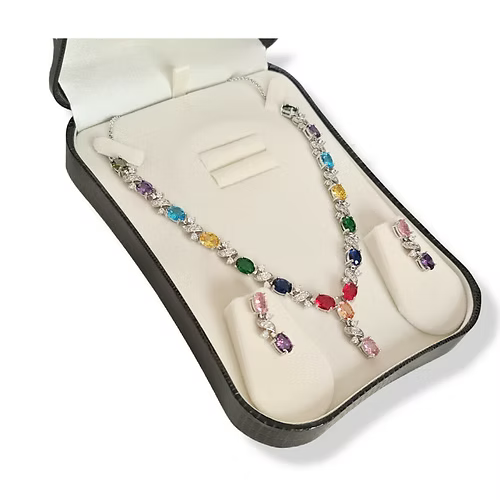 White Gold Finish Multicoloured Love And Kisses Necklace