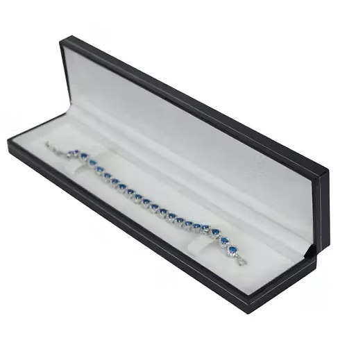 White gold finish blue sapphire created diamond heart cut bracelet Gift Idea