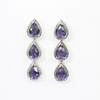 White Gold Finish Amethyst Triple Pear Cut Dangle Earrings