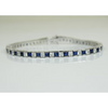 White Gold Finish Created Diamond Blue Sapphire Princess Cut Tennis Bracelet
