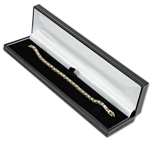 Yellow Gold Finish Purple Amethyst Flower Design Tennis Bracelet