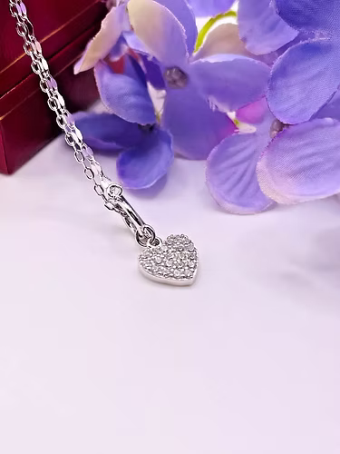 White Gold Finish Necklace with Heart Shaped Created Diamond Pendant