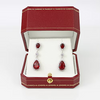 WHITE GOLD FINISH Red Ruby Pear Cut Dangle Created Diamonds Earrings