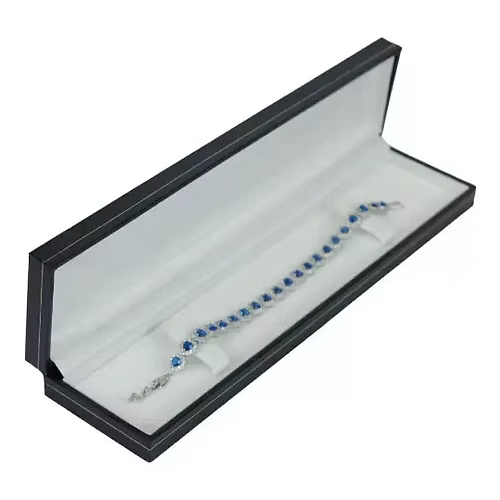 White gold finish blue sapphire created diamond heart cut bracelet Gift Idea