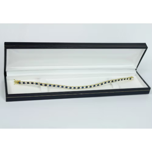 Yellow Gold Finish Created Diamond Blue Sapphire Round Cut Tennis Bracelet