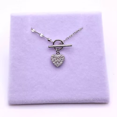 White Gold Finish Necklace with Heart Shaped Created Diamond Pendant