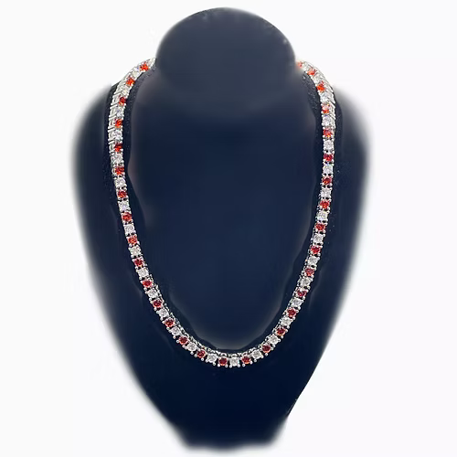 Elegant White Gold Round-Cut Created Diamond Red Garnet Necklace Set