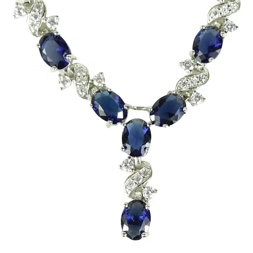 White Gold Finish Sapphire Love And Kisses Necklace