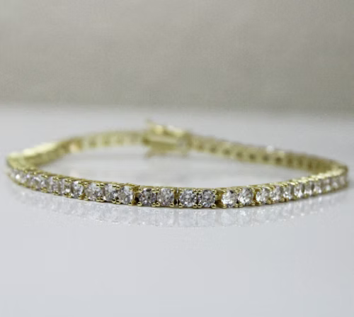 Yellow Gold Finish 3mm Created Diamond Round Cut Tennis Bracelet
