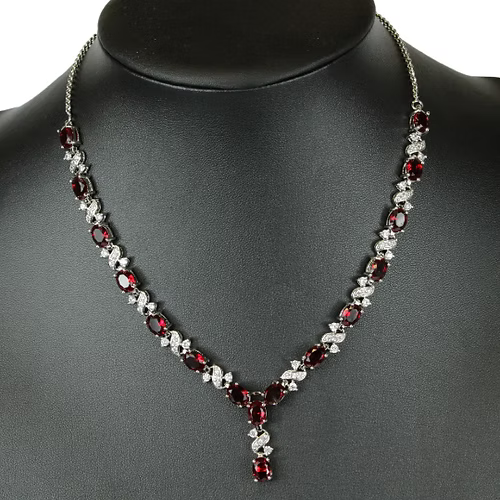 White Gold Finish Ruby Love And Kisses Necklace