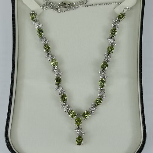 White Gold Finish Peridot Love And Kisses Necklace