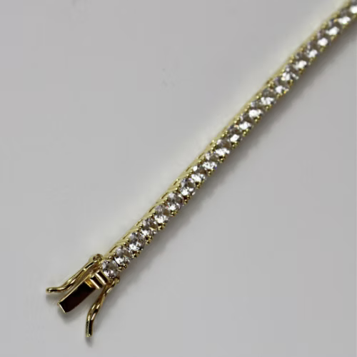 Yellow Gold Finish 3mm Created Diamond Round Cut Tennis Bracelet