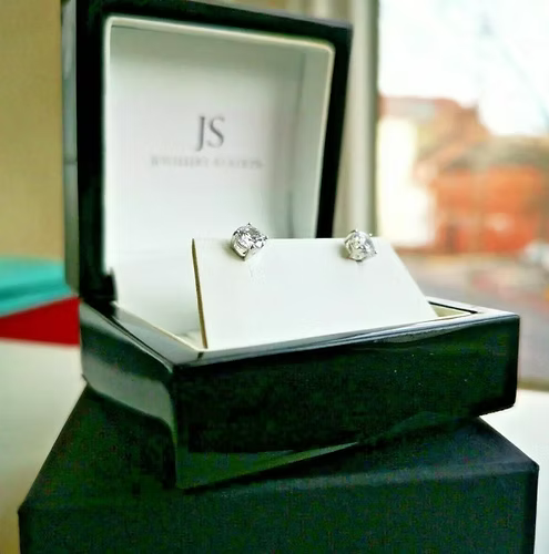 White Gold Finish Round Cut Created Diamond Stud Earrings Perfect Gift
