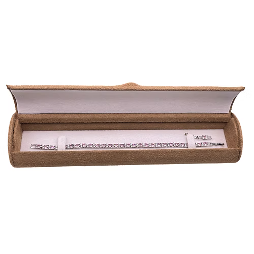 White Gold Finish Pink Tourmaline with 2 Created Diamond Tennis Bracelet