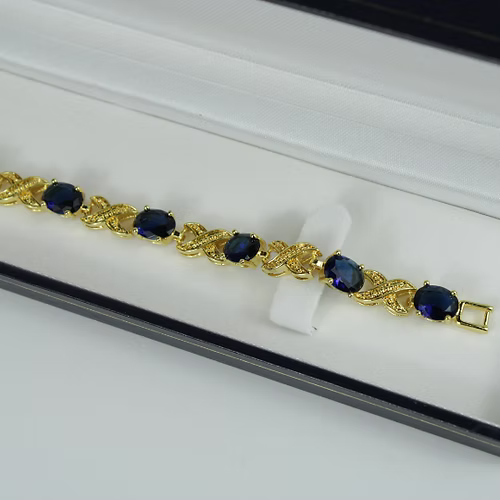 Yellow Gold Finish Sapphire Love And Kisses Bracelet