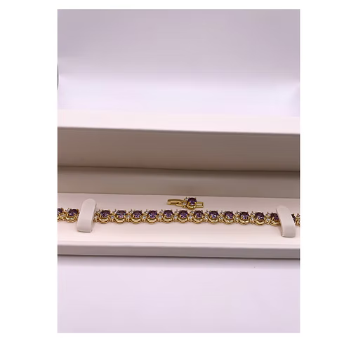 YELLOW GOLD FINISH Round Cut Purple Amethyst Created Diamond Bracelet