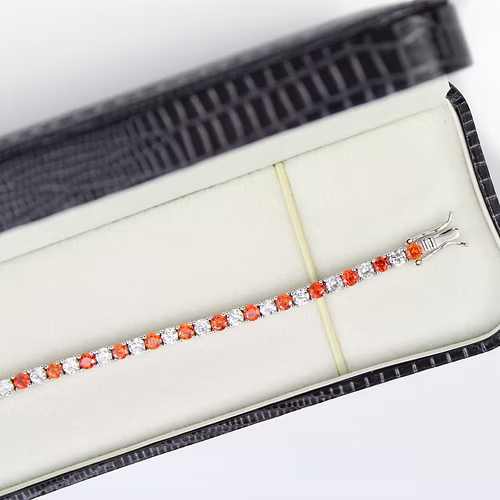 WHITE GOLD FINISH Orange Citrine Round Cut Alternating CD Bracelet