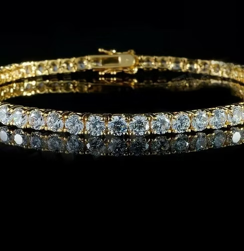 Yellow gold finish round cut created diamond womens bracelet