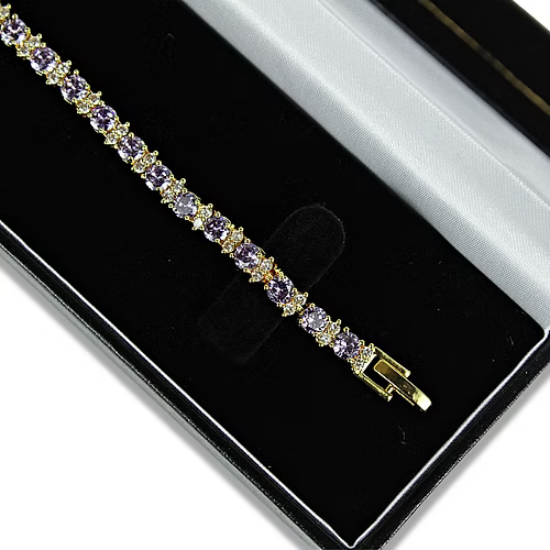 Yellow Gold Finish Purple Amethyst Flower Design Tennis Bracelet