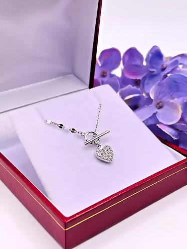White Gold Finish Necklace with Heart Shaped Created Diamond Pendant