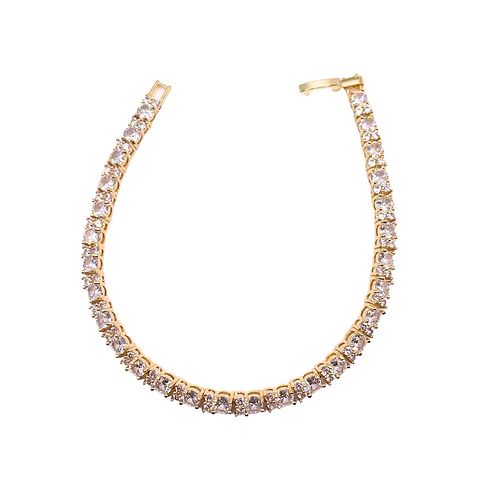 Yellow Gold Finish Round Cut 2 tiny Created Diamond Tennis Bracelet