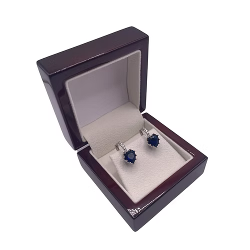 WHITE GOLD FINISH Blue Sapphire Heart Cut Created Diamond hoop earrings