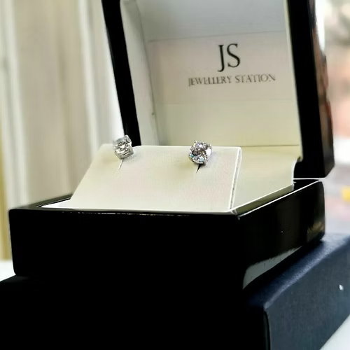 White Gold Finish Round Cut Created Diamond Stud Earrings Perfect Gift