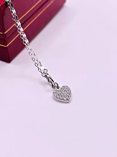 White Gold Finish Necklace with Heart Shaped Created Diamond Pendant