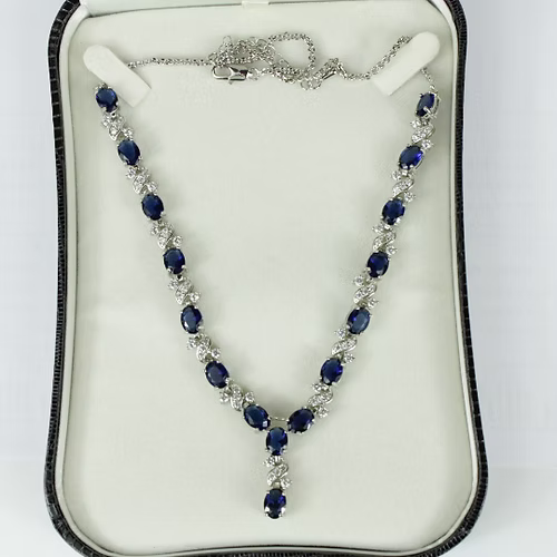 White Gold Finish Sapphire Love And Kisses Necklace