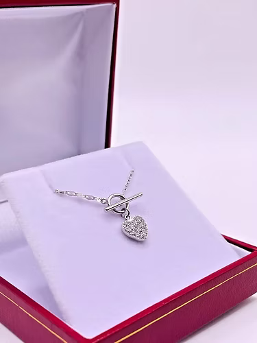 White Gold Finish Necklace with Heart Shaped Created Diamond Pendant