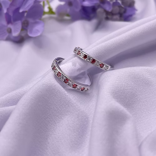 White Gold Finish Huggies Hoop Citrine and Created Diamond earring