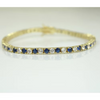 Yellow Gold Finish Created Diamond Blue Sapphire Round Cut Tennis Bracelet