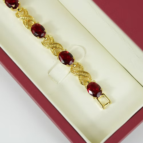 Yellow Gold Finish Ruby Love And Kisses Bracelet