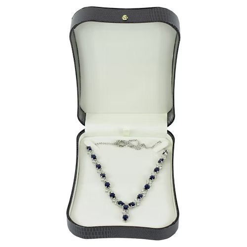 White Gold Finish Sapphire Love And Kisses Necklace