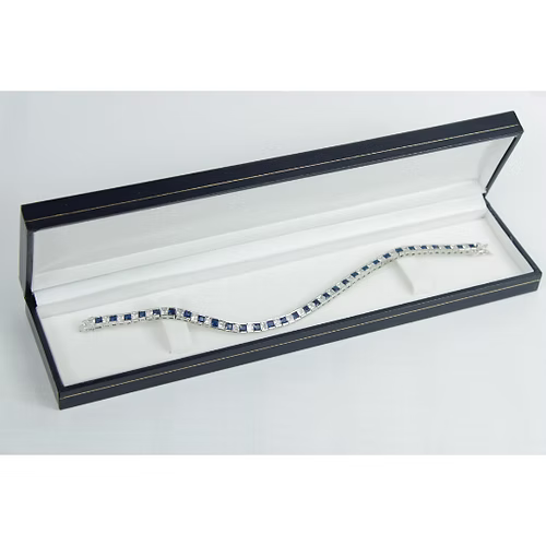 White Gold Finish Created Diamond Blue Sapphire Princess Cut Tennis Bracelet