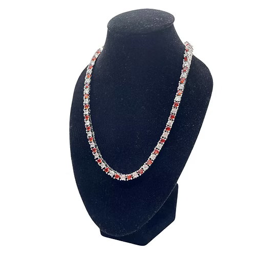 Elegant White Gold Round-Cut Created Diamond Red Garnet Necklace Set
