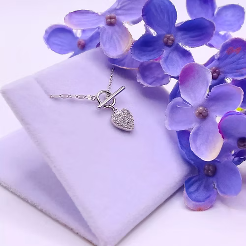 White Gold Finish Necklace with Heart Shaped Created Diamond Pendant