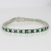 WHITE GOLD FINISH Green Emerald Princess Cut Alternating CD Bracelet