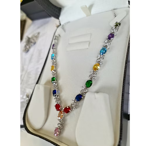 White Gold Finish Multicoloured Love And Kisses Necklace