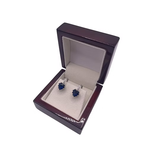 WHITE GOLD FINISH Blue Sapphire Heart Cut Created Diamond hoop earrings