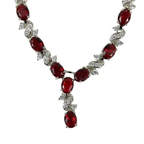 White Gold Finish Ruby Love And Kisses Necklace