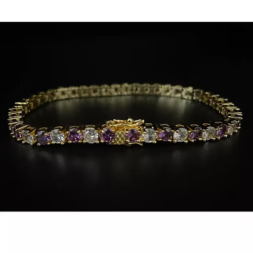 Yellow gold finish created diamond purple amethyst round cut bracelet Gift Idea