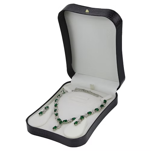 White Gold Finish Created Diamond Green Emerald "Love and Kisses" Jewellery Set