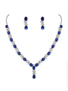 White gold finish oval blue sapphire and created diamond earrings necklace Set
