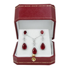 White Gold Finish Created Diamond And Red Ruby Pear Cut Dangle Set