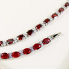 WHITE GOLD FINISH Red Ruby CD Oval Cut Crown Claw Bracelet & Necklace