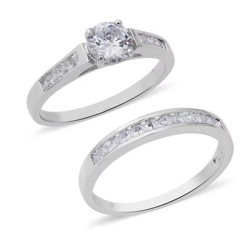 White Gold Finish Round Cut Eternity Ring Set