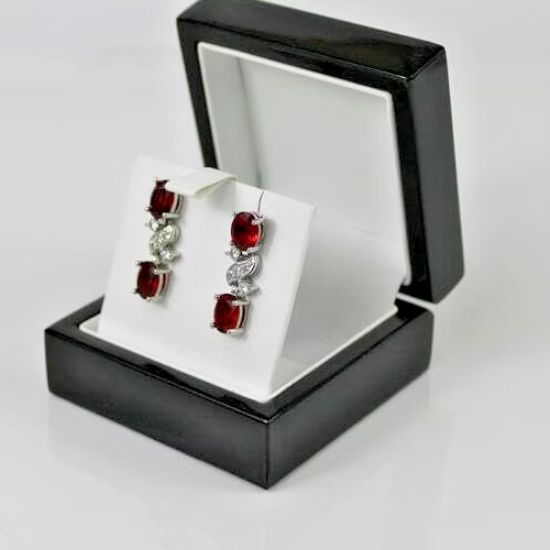 WHITE GOLD FINISH Ruby Created Diamond Love and Kisses Necklace Earrings Set