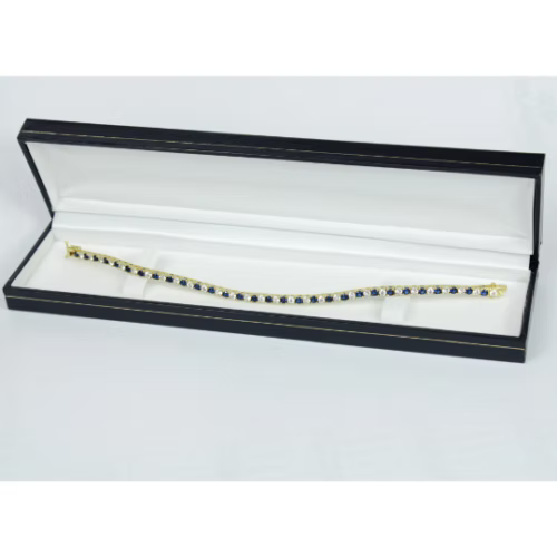 Yellow Gold Finish Created Diamond Blue Sapphire Round Cut Tennis Bracelet